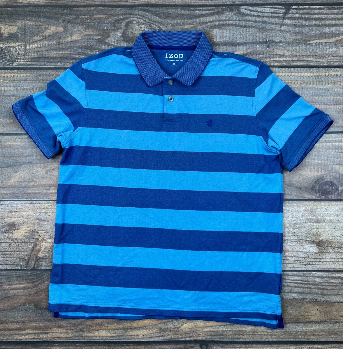 Izod Advantage Polo Solid Blue Striped Short Sleeve Golf Polo