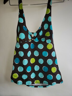 Women's JANTZEN 1 pv Halterkini Brown Teal Dot Swimsuit Bathing Suit Top ONLY 6