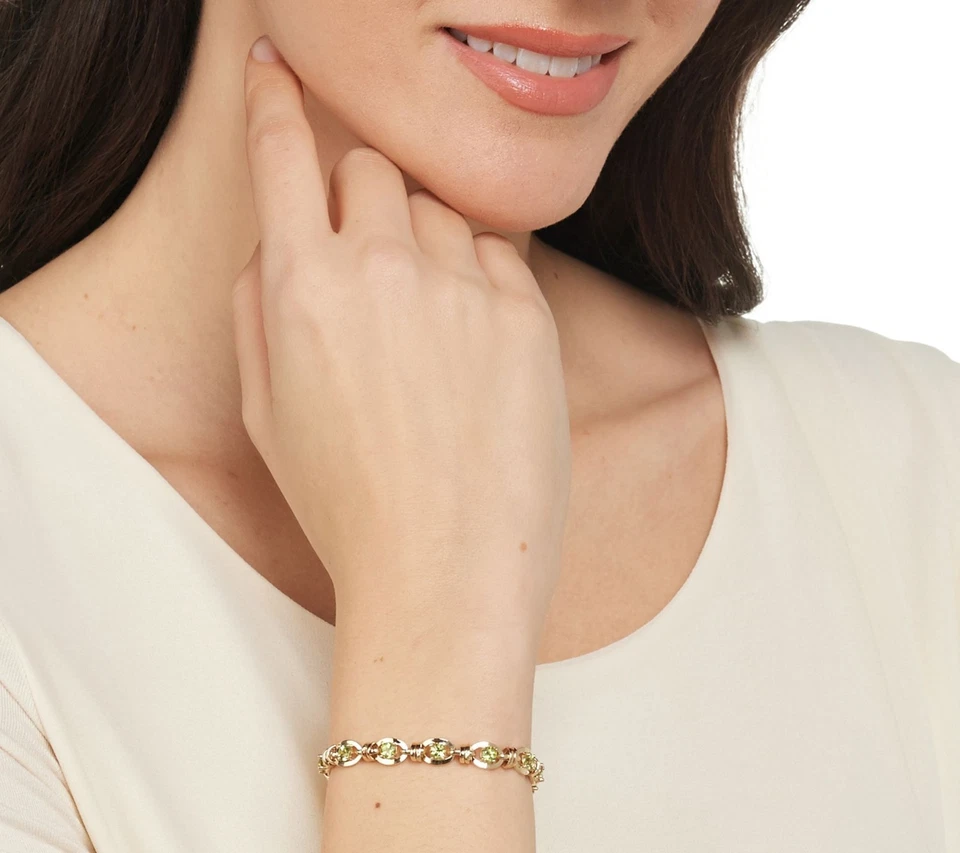 Natural Green Peridot Gemstone Tennis Bracelet Real Solid 14K Yellow Gold QVC - Image 3 of 3