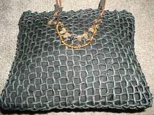 Natural Cornhusk BLACK Lined Medium Totes Shoppers WITH BEALS ZIP CLOSURE