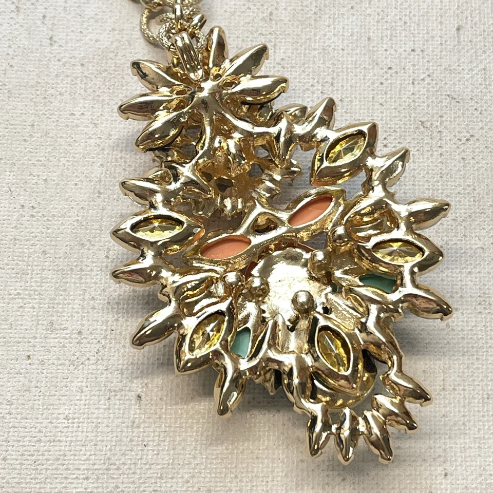 Joan Rivers Colorful Neon Rhinestone Gold Tone Statement Pendant Necklace - Image 3 of 4