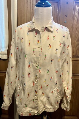 Jacket Vintage Golf Australia Designer Ken Done  Art Pockets US 14 LG Rare