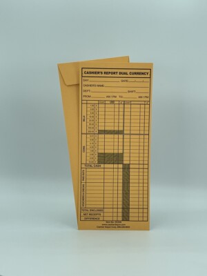 Cashier's Report Dual Currency Envelope, 4 1/2'' x 10 3/8'', Kraft, 24lb. 500/Box