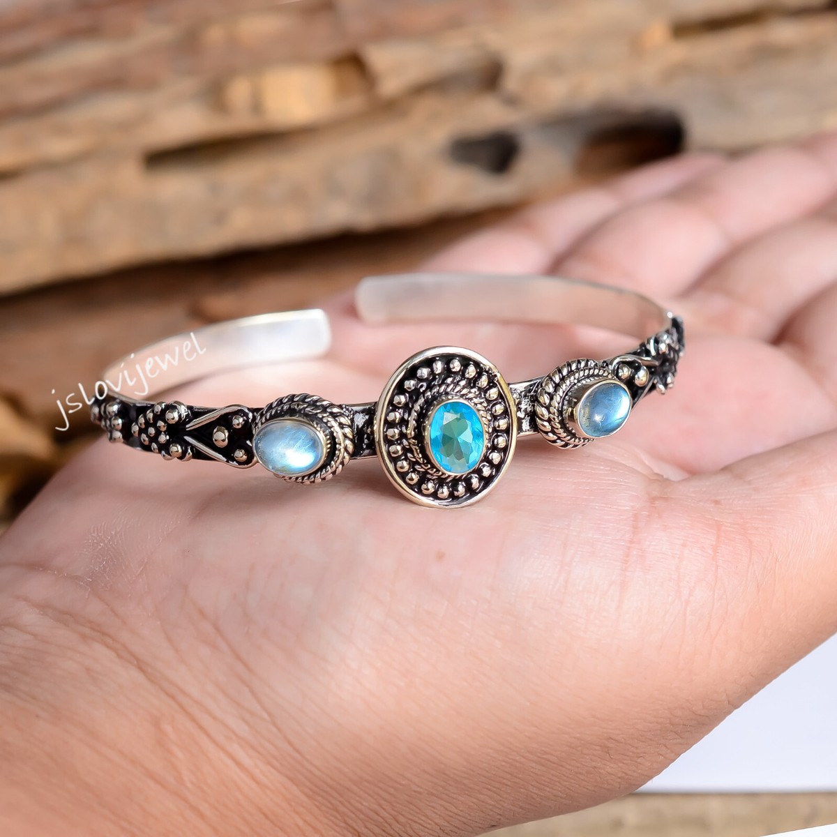 Blue Topaz & Labradorite Gemstone 925 Sterling Silver  Labradorite Blue Topaz 925 Sterling Silver Cuff Bracelet main image 0