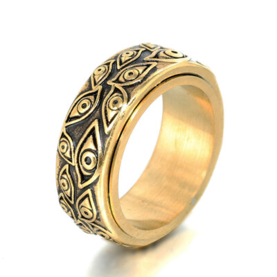 Men's God Eye Spinner Ring Stainless Steel Gothic Evil Eye Spinning Biker Ring