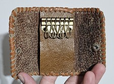 Key Holder Hand-Tooled Brown Leather Tri-fold Wallet Pouch Case Organizer 6-Keys