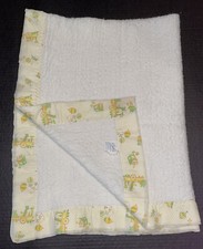 VTG CARTERS WHITE CLOWN JACK IN BOX GIRAFFE HIPPO TRAIN SATIN BABY BLANKET A3
