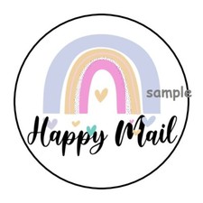 30 HAPPY MAIL RAINBOW ENVELOPE SEALS LABELS STICKERS 1.5" ROUND HEARTS GIFTS