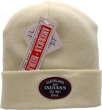 Cleveland Indians Knit Hat Cuffed Patch Logo White 11815