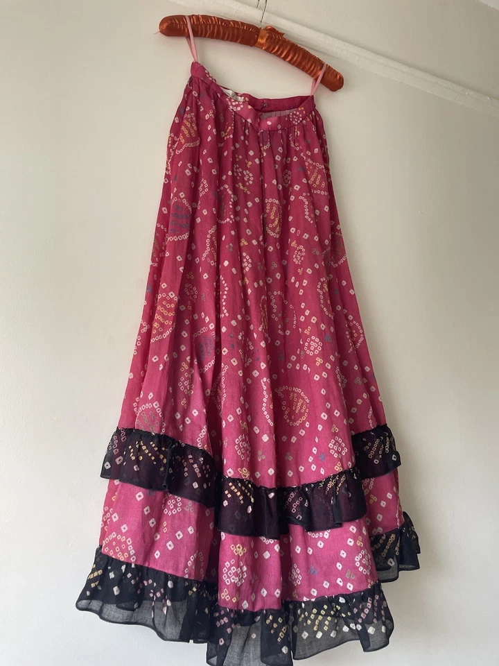Maxi Falda Vintage Años 60 Jayne Haus Italia Rosa Boho Flamenca Volantes Algodón XS Foto 2 de 4