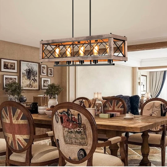 Rustic Farmhouse 5 Lights Iron Linear Chandelier