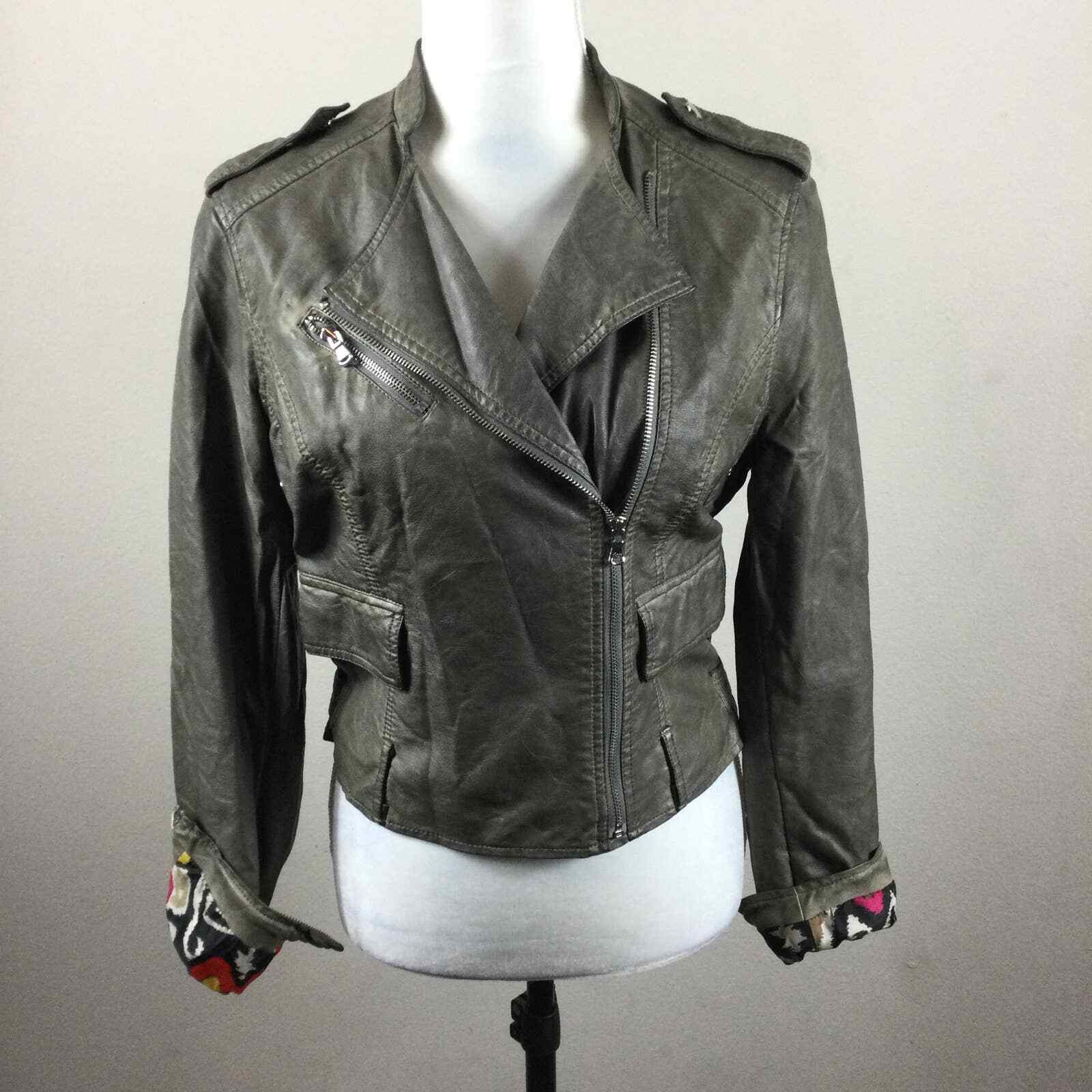 Black Rivet Gray Faux Leather Biker Jacket Gem