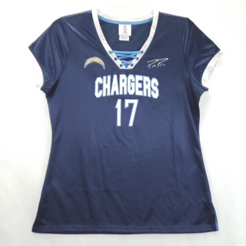 San Diego Chargers Philip Rivers #17 Shirt Womens Large Blue Lace Up V-Neck - Picture 1 of 11