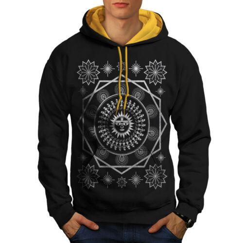Wellcoda Pagan Sun Symbolism Mens Contrast Hoodie, Folklore Casual Jumper - Picture 1 of 5