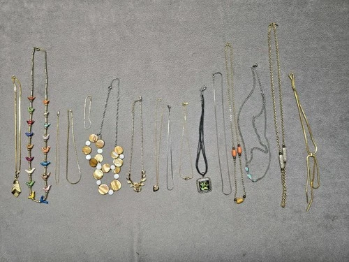 Vintage Costume Jewelry Lot 16 Piece's Necklace Chains Gold Tone Rhinestone