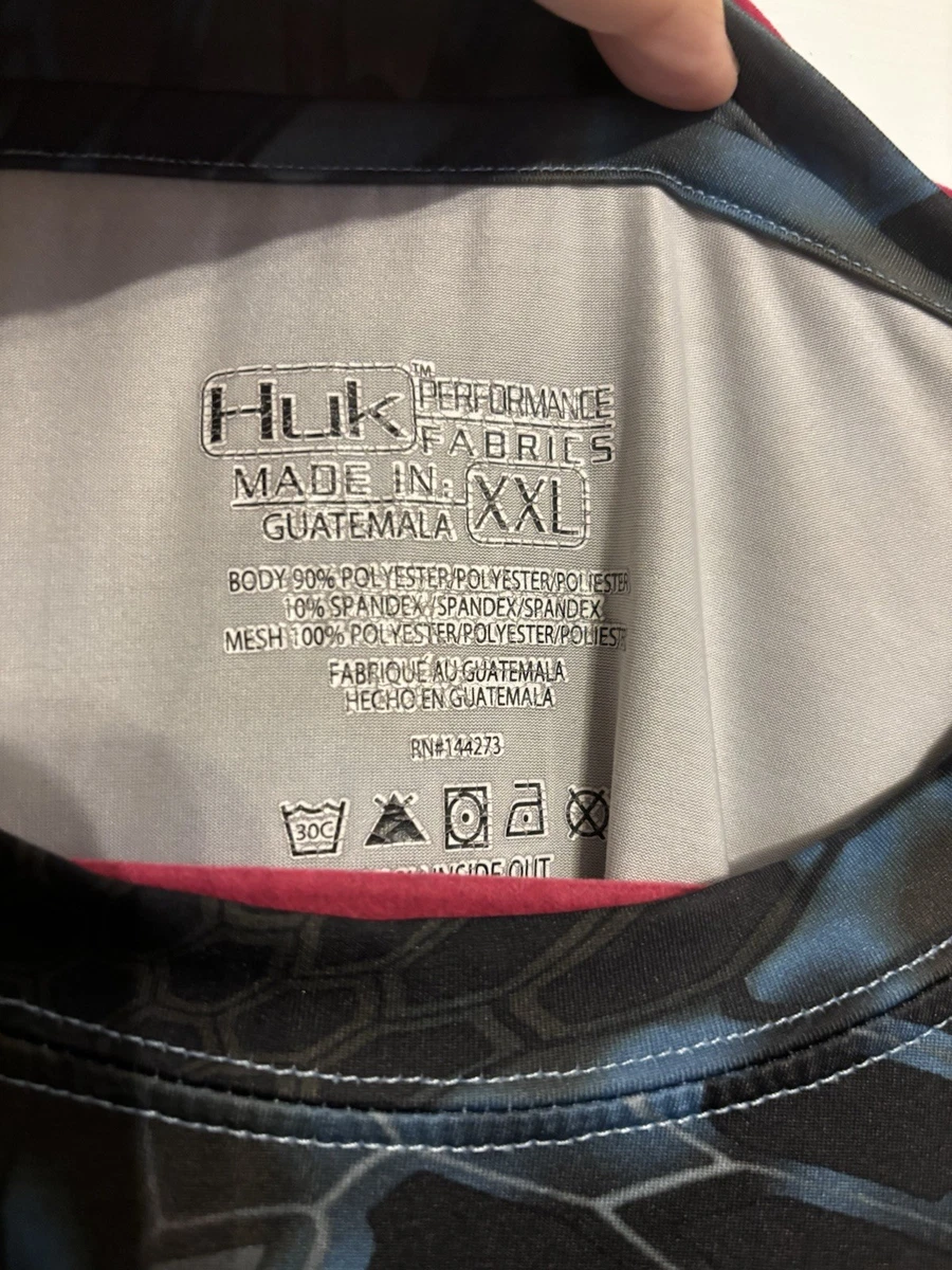 Camiseta Huk Performance Pesca Para Hombre XXL Azul/Negro Camuflada Manga Larga Malla Crew