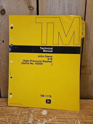 #ad John Deere A18 High Pressure Washer Technical Manual TM 1178 $24.99