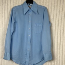 Vtg 70s Blue Disco Dagger Long Collar Button Up Men s Dress Shirt M 15-15.5