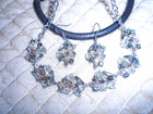 VINTAGE SHIMMER CLEAR/AMBER RHINESTONE LEAF LINK NECKLACE/EARRINGS SET — photo 4