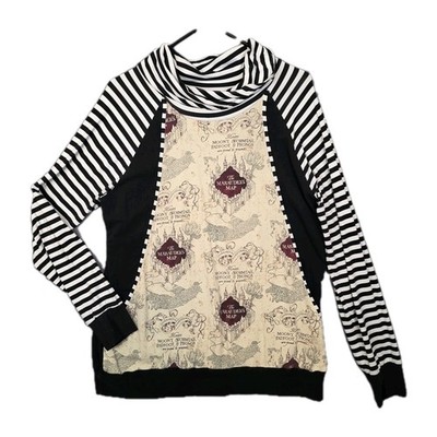 Harry Potter XL Marauder's Map Long Sleeve Shirt Split Cowl Neck Pockets