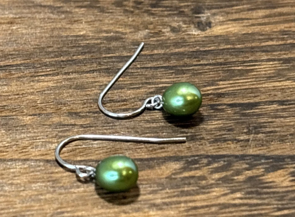 Juego de 3 pares de aretes colgantes de perlas de agua dulce plata marrón verde P 6 mmL Foto 4 de 4