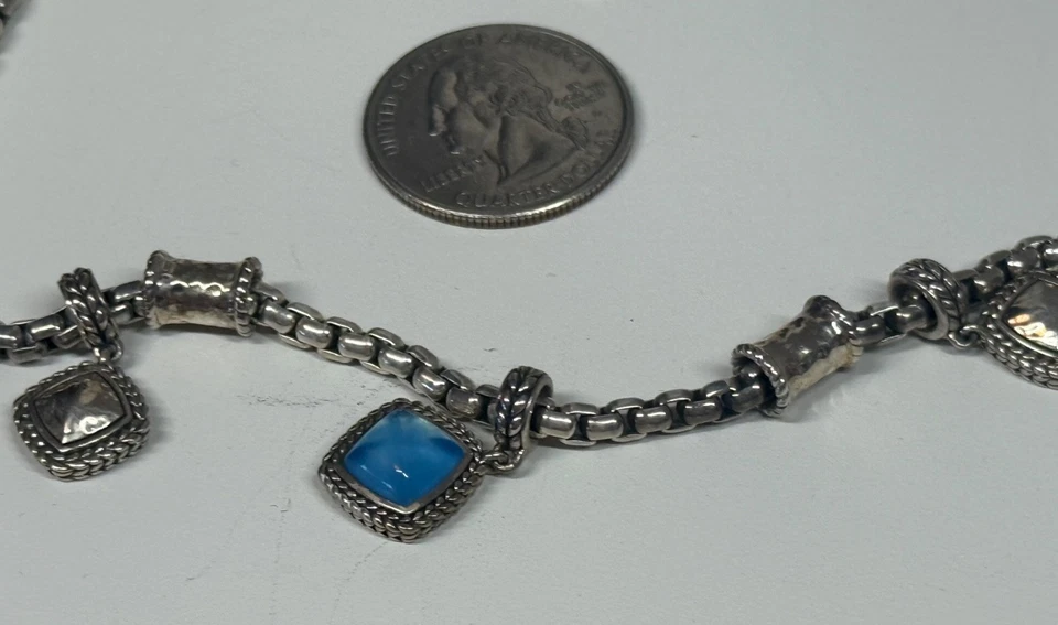 Collar de cadena de caja de piedras preciosas dobles de plata de ley Jai de 18-22" calcedonia azul Foto 3 de 4