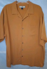 Tommy Bahama 100% Silk Hawaiian Button Up Men's L Orange Short Sleeve Shirt Note