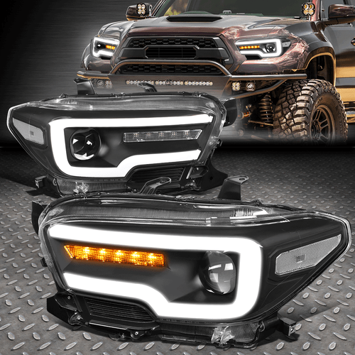 [SEQUENTIAL SIGNAL LED DRL] FOR 16-20 TACOMA BLACK CLEAR PROJECTOR HEADLIGHTS - Foto 1 di 12