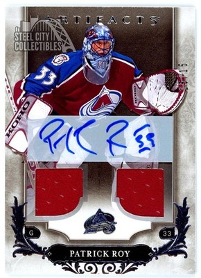 Patrick Roy 2018-19 Upper Deck Artifacts Dual Patch Autograph Card #151 15/15
