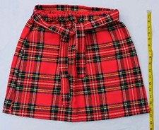 Vintage Red Plaid Short Skirt Women's S Elastic 60s 70s Tie Belt Zip Flat 13w17l