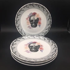 Harvest Green Studio Skull Floral Lace Plates British Design Halloween Set of 4