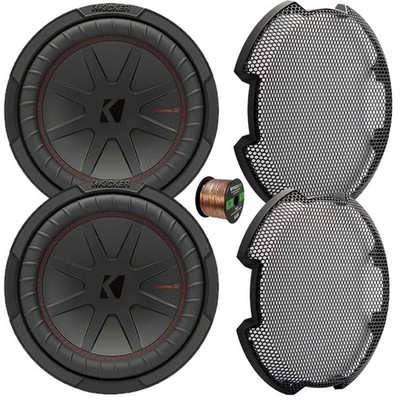 Kicker 48CWR104 CompR 10'' 800W Max 4-Ohm Car Subwoofer (Pair), 10'' Grille, Wire