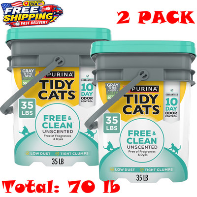 2 PACK - Purina Tidy Cats Free and Clean Clumping Cat Litter, Unscented, 35 lb