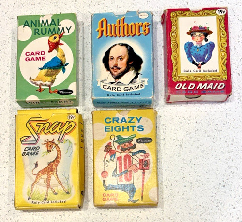 5 Vintage Whitman Child's Card Games w Boxes & Instructions Complete Sets