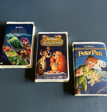 Lot Of 3 Disney VHS Tapes Peter Pan, Lady  the Tramp, Fantasia Clamshell Cases