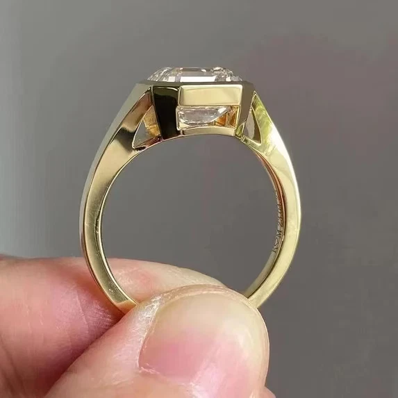 Men's 2Ct Asscher Cut VVSI Real Moissanite Solitaire Ring 14K Yellow Gold Plated - image 4 of 4