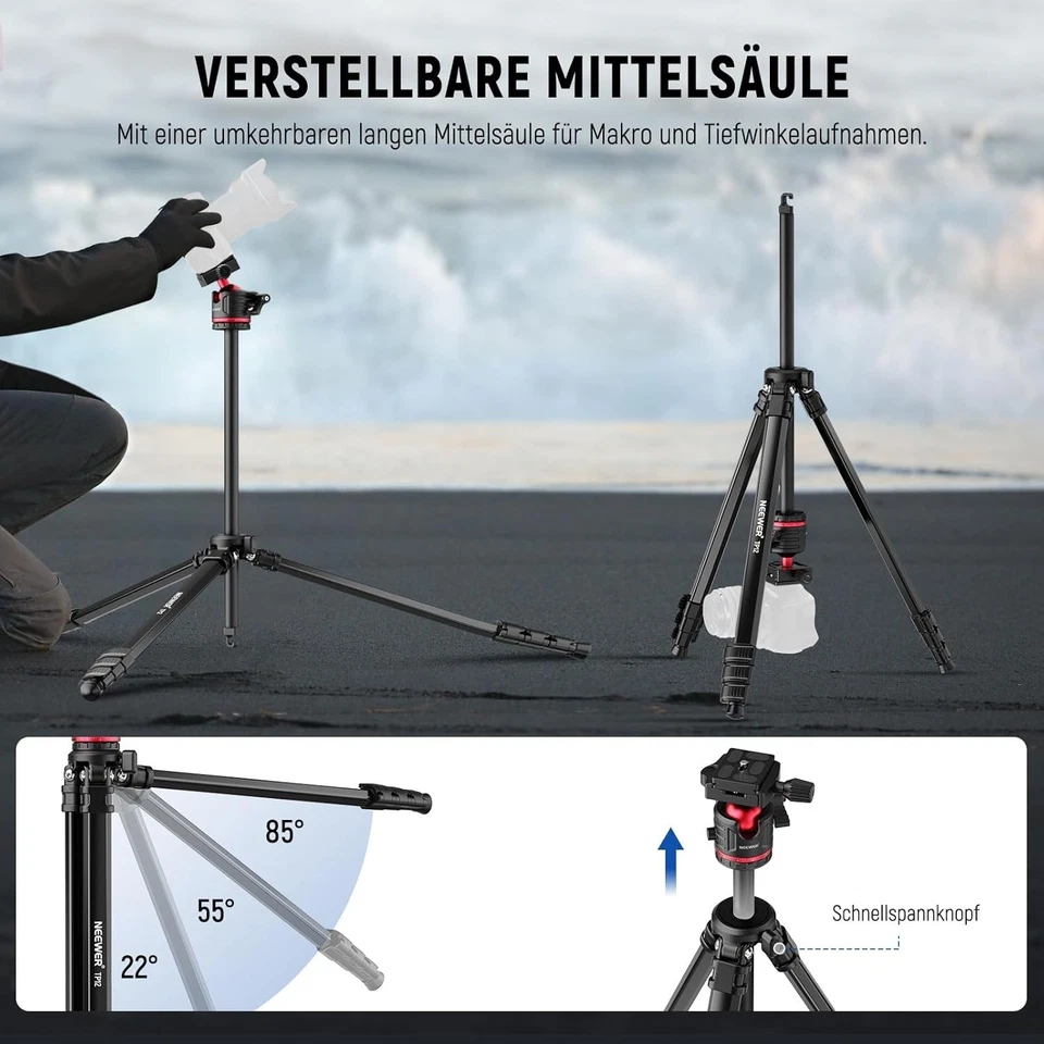 Neewer Basics 169cm Travel Tripod with Ball Head & Phone Holder, TP12 - Image 4 of 4