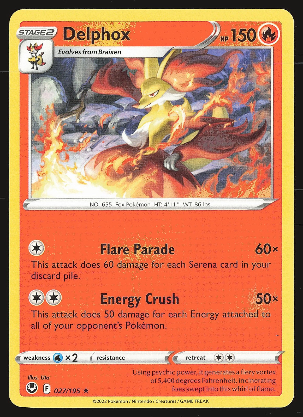 SWSH12: Silver Tempest Delphox #027/195 Rare Pokemon Card