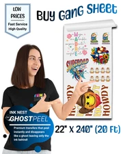 Custom DTF Gang Sheets, DTF Transfers, Direct to Film Print, Hot Peel 22" x 240"