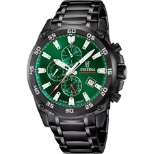 Festina F207352 Men's Black Stainless Steel Green Dial Chronograph Watch 47 mm