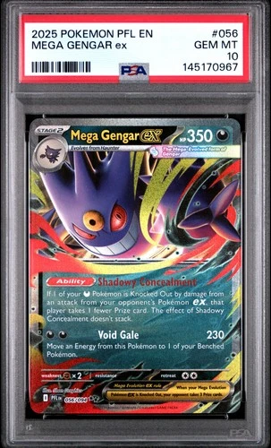 2025 POKEMON PFL EN-PHANTASMAL FLAMES #056 MEGA GENGAR EX PSA 10