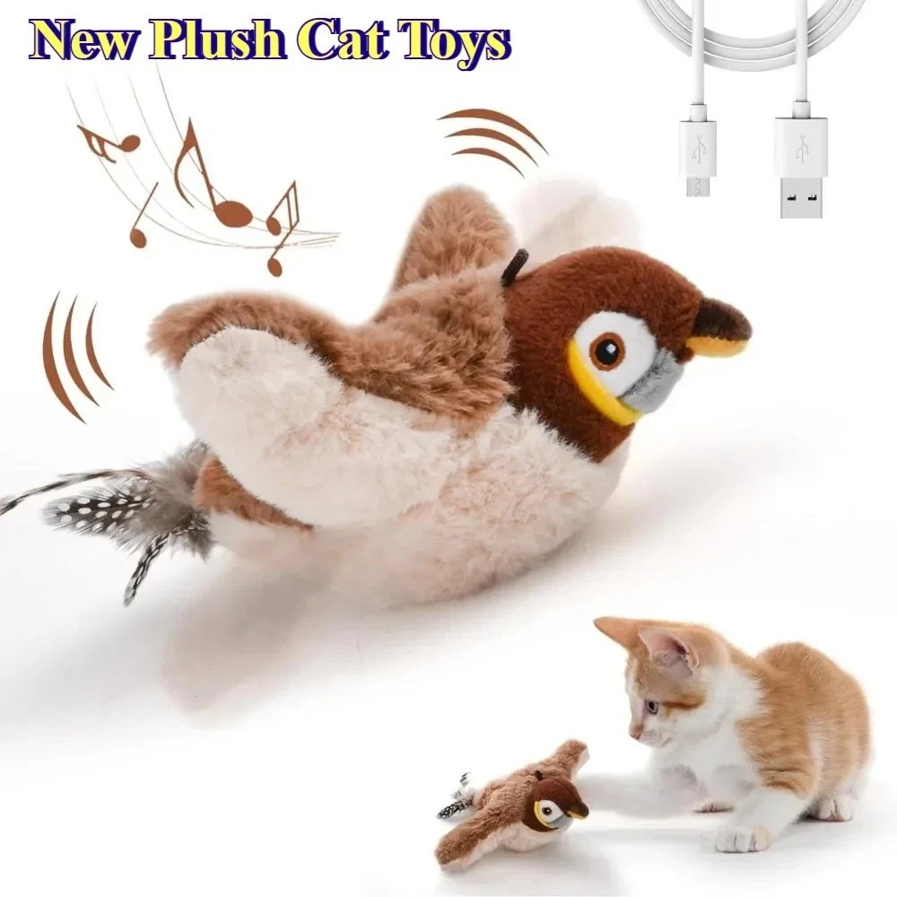 Interactive Electric Flapping Bird Cat Toy - USB Rechargeable Chirping Plush Toy