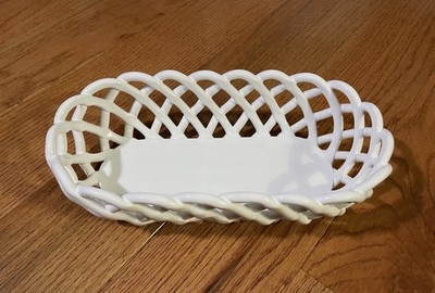 Primo Gi White Oval Lattice Ceramic Decorative Basket Dish Glossy 10.5x7.25