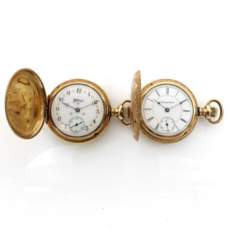 1901 Hampden 6s 15j 40mm-41mm Subdials Women's Pocket Watches Lot of 2 #WB5780-3