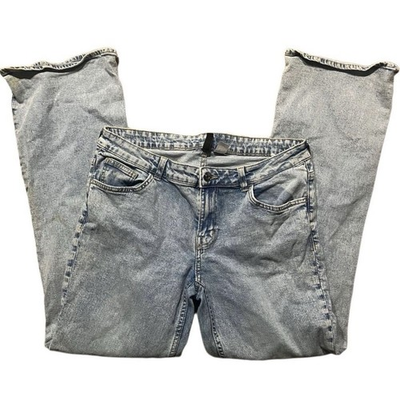 #ad Hamp;M Divided Women#x27;s Blue Denim Straight Leg Jeans Mid Rise Acid Wash 5 Pocket $10.00