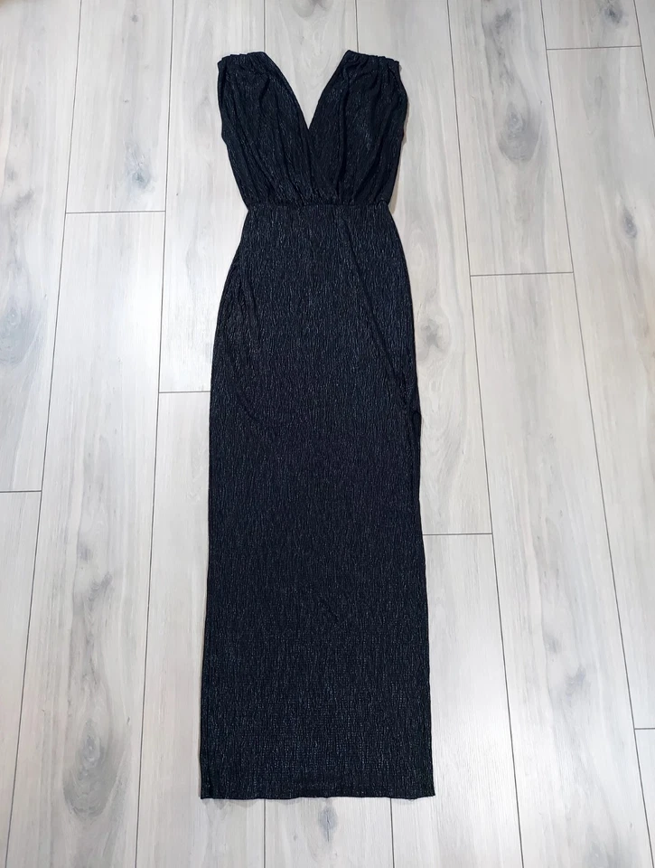 Rare London Long Dress Women Size 8 Black V-Neck Ruched Maxi Dress - Image 2 of 4