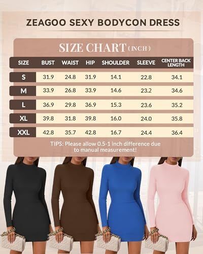 Sexy Vestido Para Mujer Bodycon Manga Larga Calce Ajustado Cuello Alto Vestido Pequeño Verde - Imagen 6 de 7