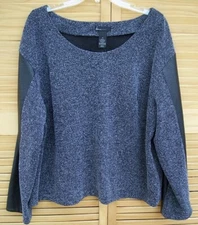 LANE BRYANT black marled shirt~22/24~plus size~2X~s/s~faux leather accents~