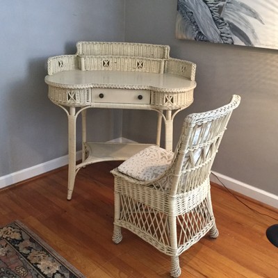 Antique Wicker Kidney Shaped Writing Desk With Chair Ebay