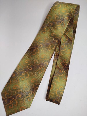 Stacy Adams Signature Gold Neck Tie 100% Microfiber Handmade Gold Green Brown